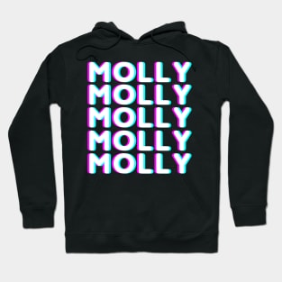 Trippy Molly glitch design for ravers and party people in pink, blue and white Hoodie